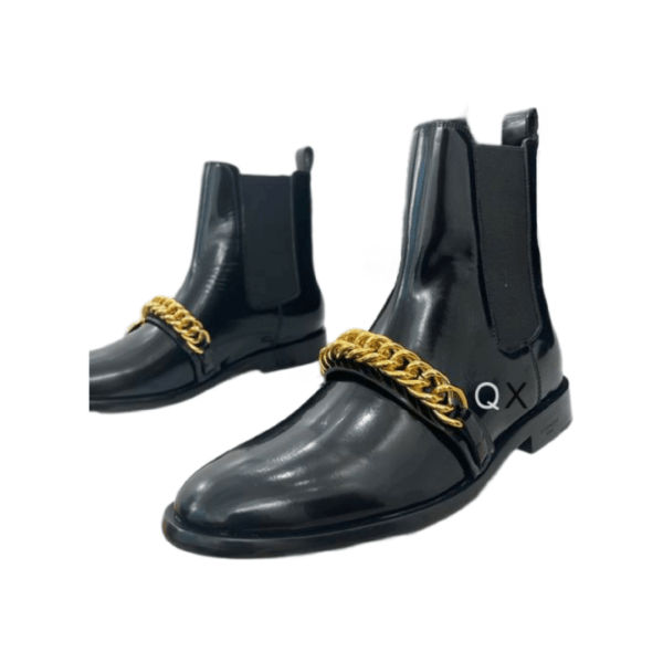 Ladies Givenchy Black Leather Gold Chain Detailed Chelsea Boot