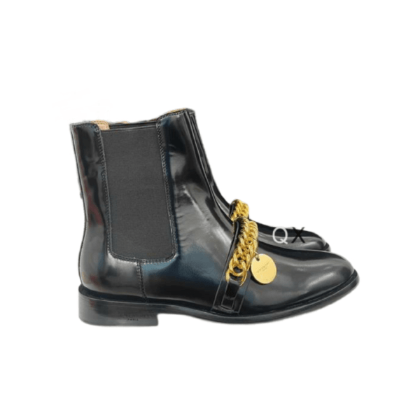 Ladies Givenchy Black Leather Gold Chain Detailed Chelsea Boot