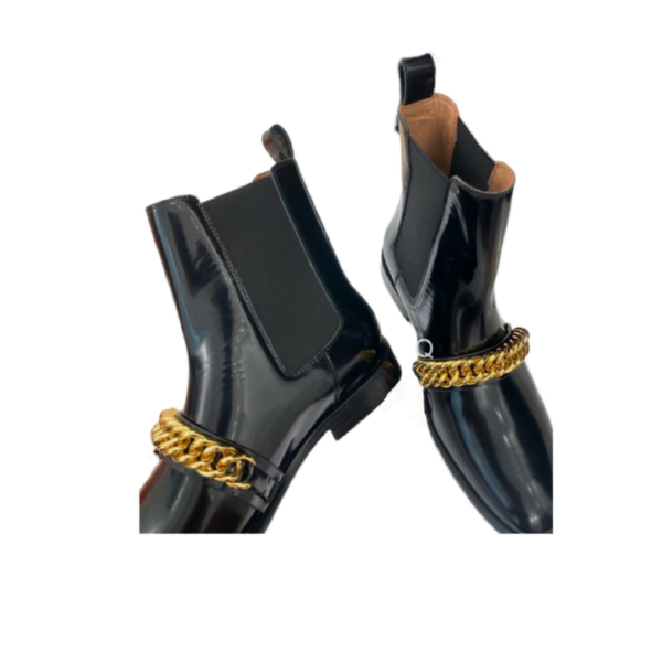 Ladies Givenchy Black Leather Gold Chain Detailed Chelsea Boot