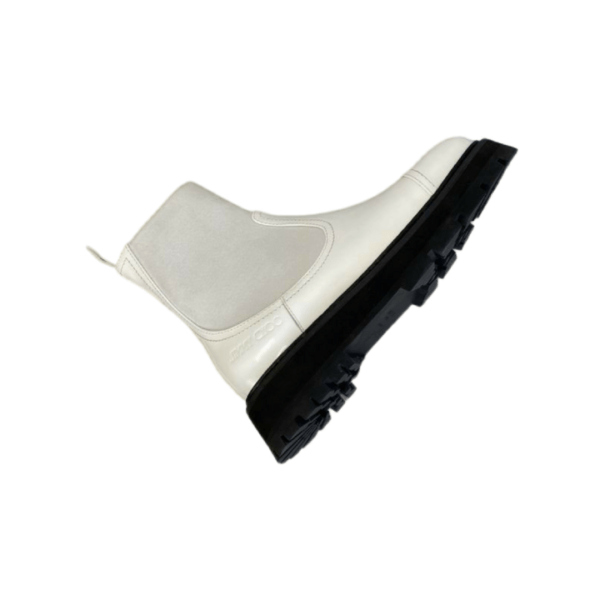 Ladies Jimmy Choo White Black Soft Suede Clayton Flat Ankle Boot