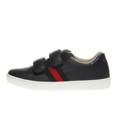 Kid's Gucci Black Ace Leather With Straps Shoe (Unisex)