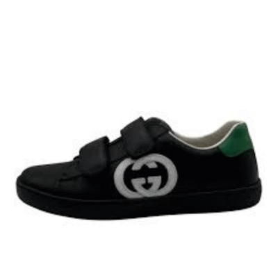 Kid's Gucci Black Leather GG Shoe With Straps (Unisex)