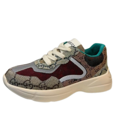 Kid's Gucci Beige Maroon GG Monogram Rhyton Canvas Shoe (Unisex)