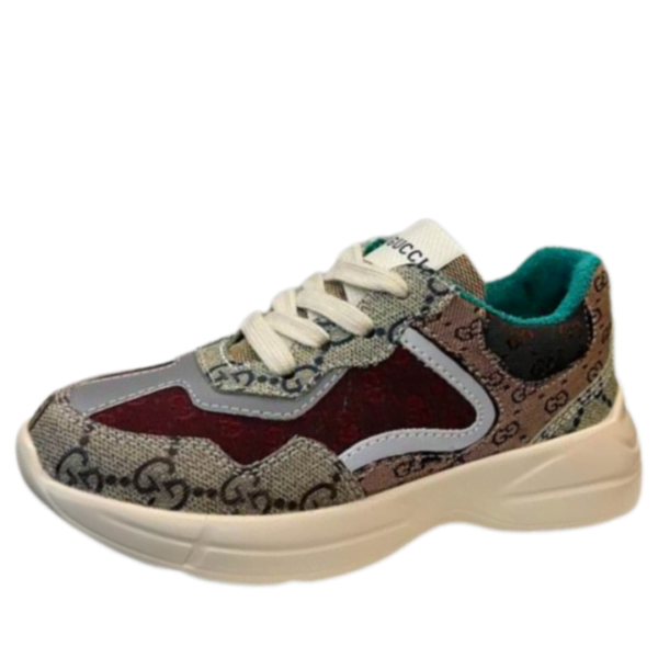 Kid's Gucci Beige Maroon GG Monogram Rhyton Canvas Shoe (Unisex)