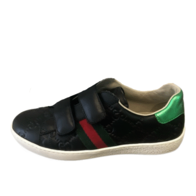 Kid's Gucci Black Red Embossed GG Ace Trainers With Straps (Unisex)