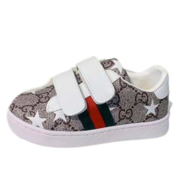 Kid's Gucci Ace Classic GG-Monogram White Gray Straps Shoe (Unisex)