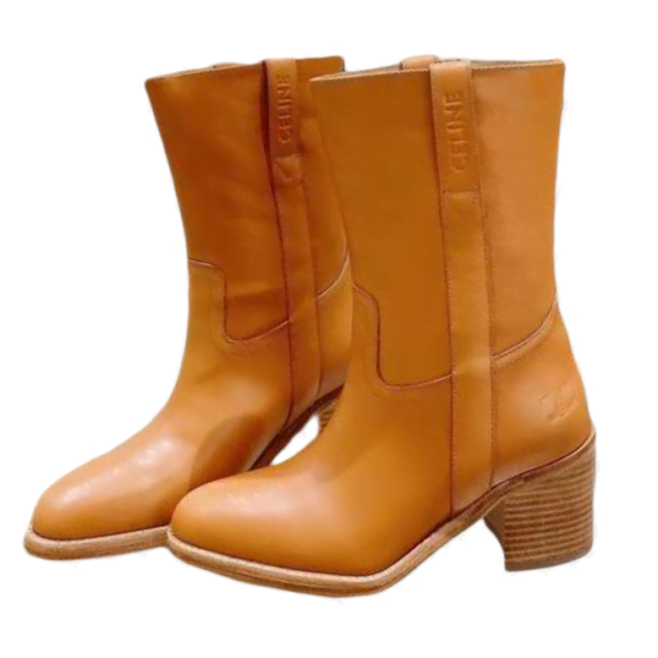 Ladies Celine Golden Brown Leather Mid-Heel Boot