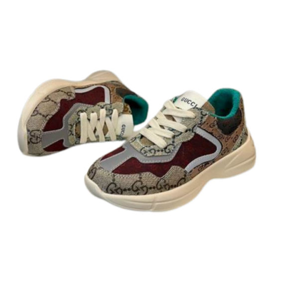 Kid's Gucci Beige Maroon GG Monogram Rhyton Canvas Shoe (Unisex)