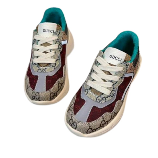 Kid's Gucci Beige Maroon GG Monogram Rhyton Canvas Shoe (Unisex)