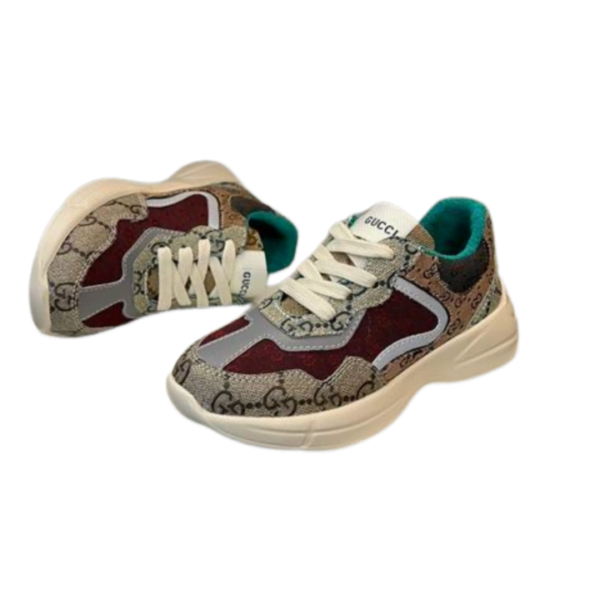 Kid's Gucci Beige Maroon GG Monogram Rhyton Canvas Shoe (Unisex)