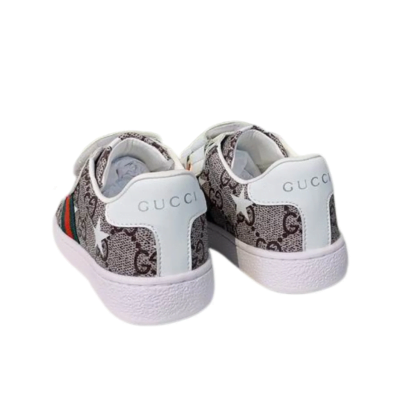 Kid's Gucci Ace Classic GG-Monogram White Gray Straps Shoe (Unisex)