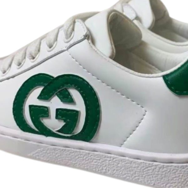 Kid's Gucci Green White Leather GG Shoe (Unisex)