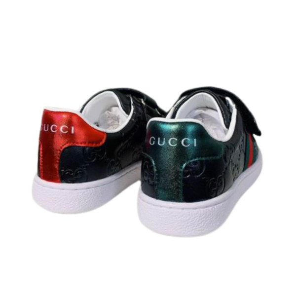 Kid's Gucci Black Red Embossed GG Ace Trainers With Straps (Unisex)