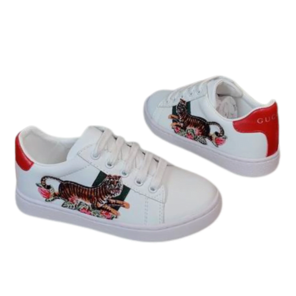 Kid's Gucci White Red Tiger Ace Leather Low Top Shoe (Unisex)