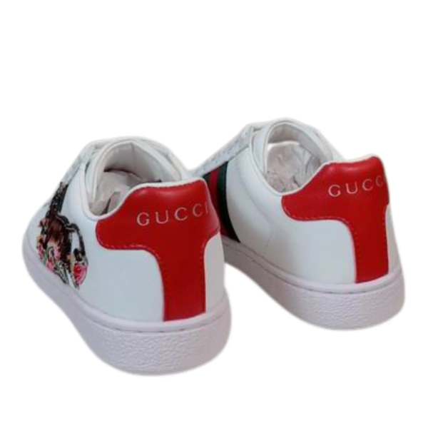 Kid's Gucci White Red Tiger Ace Leather Low Top Shoe (Unisex)