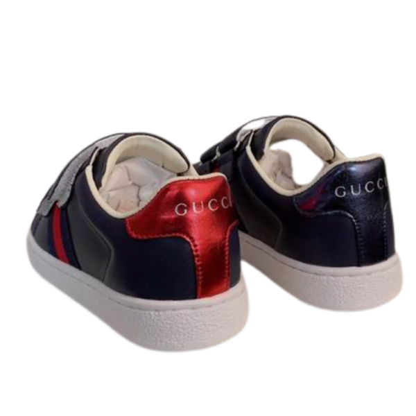 Kid's Gucci Black Ace Leather With Straps Shoe (Unisex)