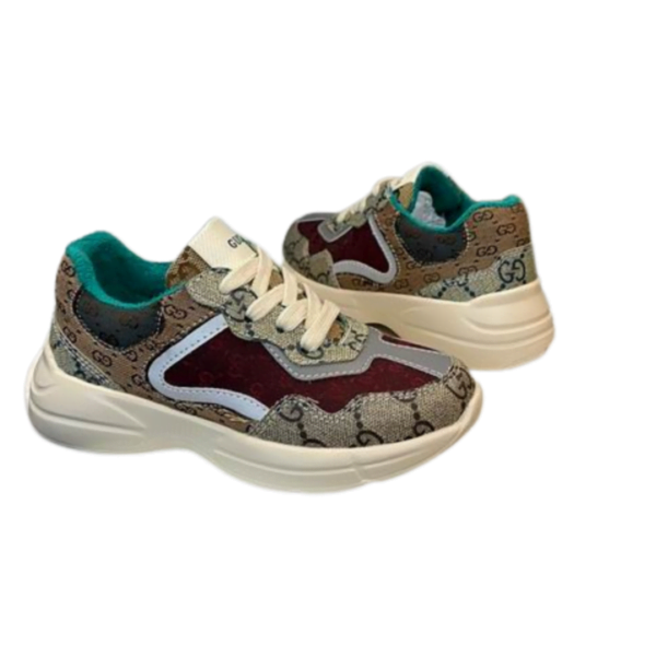 Kid's Gucci Beige Maroon GG Monogram Rhyton Canvas Shoe (Unisex)