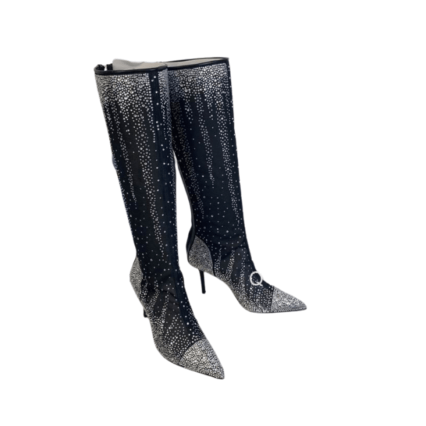 Ladies Jimmy Choo Black Silver Suede Crystal Knee-high Boot