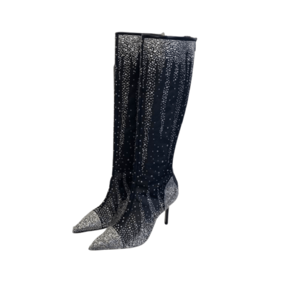 Ladies Jimmy Choo Black Silver Suede Crystal Knee-high Boot