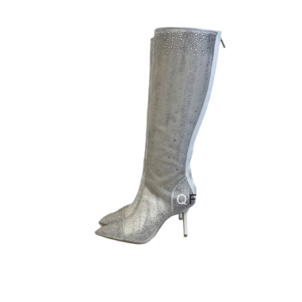 Ladies Jimmy Choo Silver Grey Mix Suede Knee-high Boots with Honeybomb Crystals