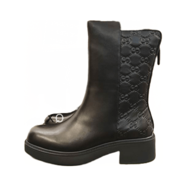 Ladies Gucci Black Leather Half Monogram Boot