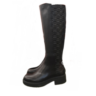 Ladies Gucci Pure Black Leather Monogram Knee-high Boot