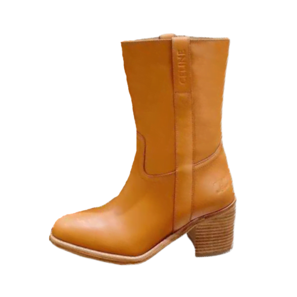 Ladies Celine Golden Brown Leather Mid-Heel Boot