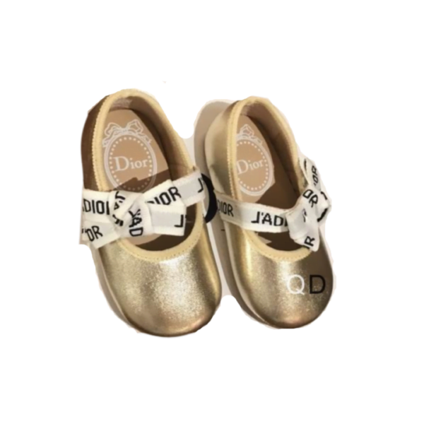 Girl's Christian Dior Beige Gold Ballet Flat Shoe