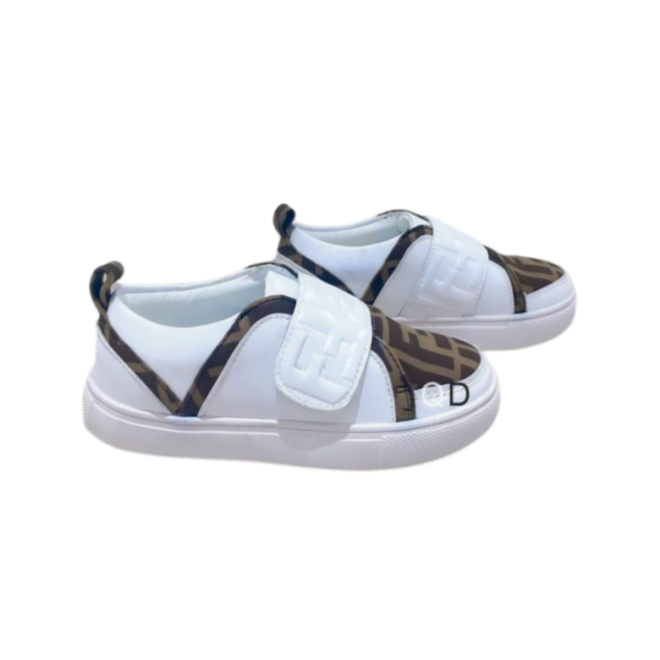 Kid's Fendi White Brown FF Logo Leather Shoe (unisex)