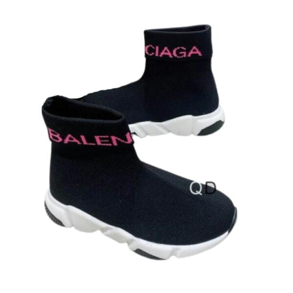 Kid's Balenciaga Speed 2.0 Recycled Knit Shoe With Bi color Sole In Black White