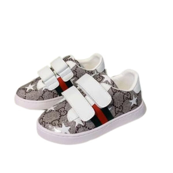 Kid's Gucci Ace Classic GG-Monogram White Gray Straps Shoe (Unisex)