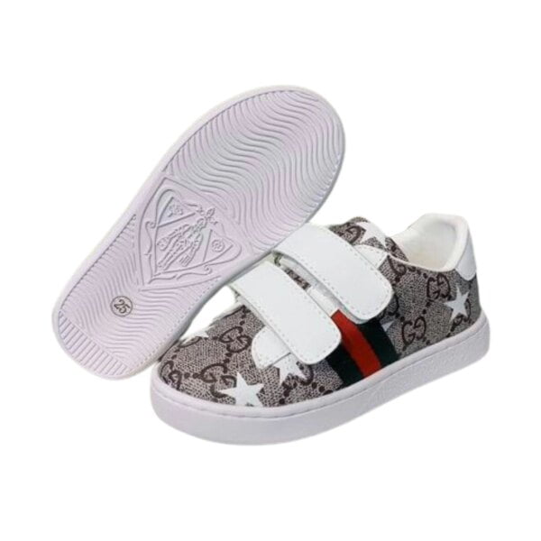 Kid's Gucci Ace Classic GG-Monogram White Gray Straps Shoe (Unisex)