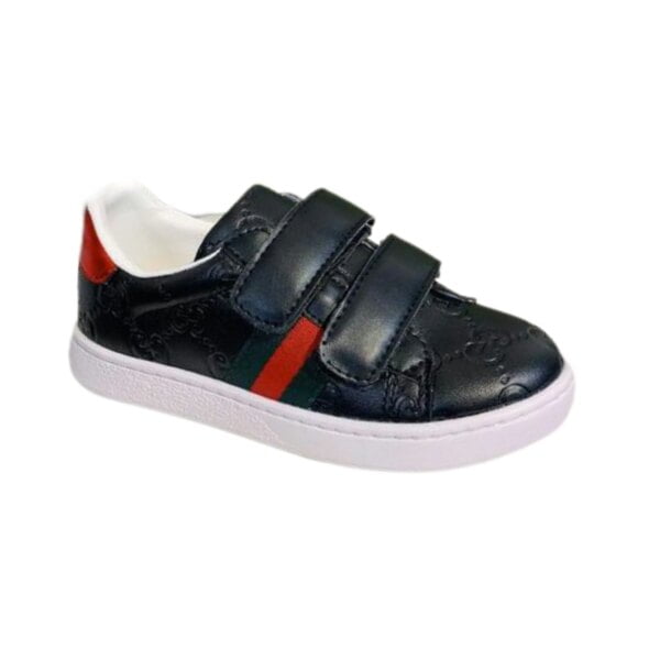 Kid's Gucci Black Red Embossed GG Ace Trainers With Straps (Unisex)