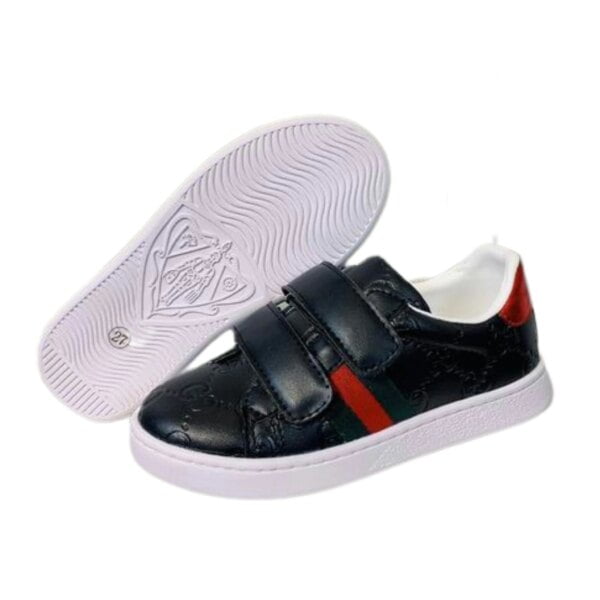 Kid's Gucci Black Red Embossed GG Ace Trainers With Straps (Unisex)