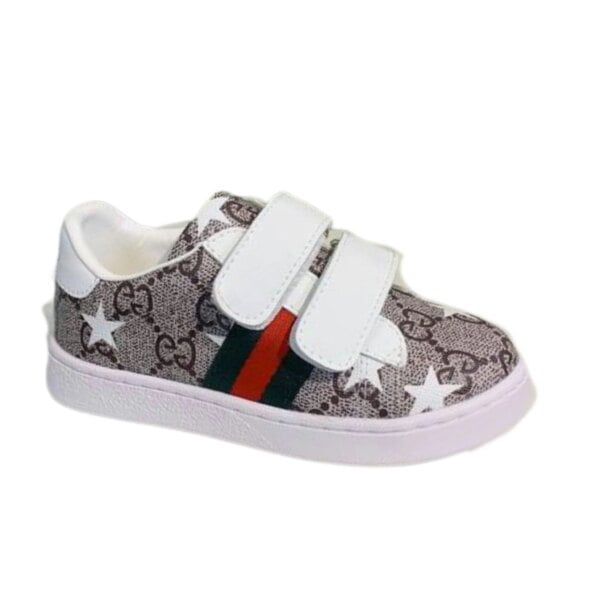 Kid's Gucci Ace Classic GG-Monogram White Gray Straps Shoe (Unisex)