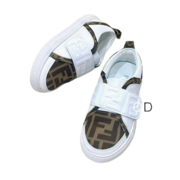 Kid's Fendi White Brown FF Logo Leather Shoe (unisex)