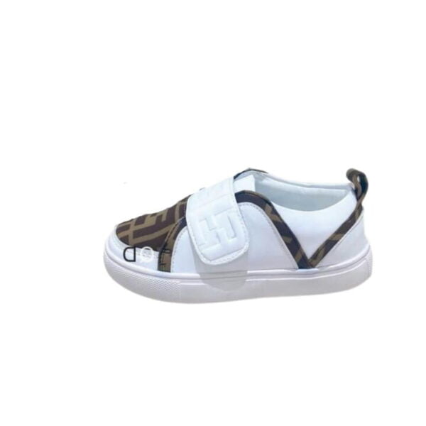 Kid's Fendi White Brown FF Logo Leather Shoe (unisex)