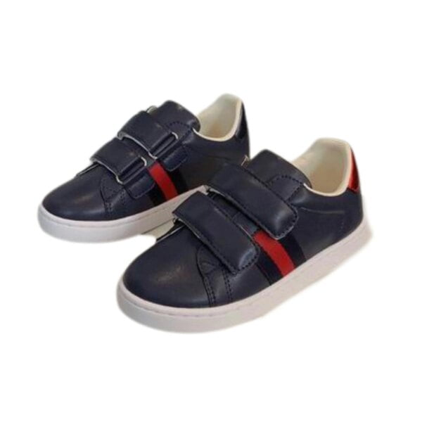 Kid's Gucci Black Ace Leather With Straps Shoe (Unisex)