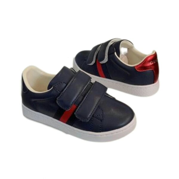 Kid's Gucci Black Ace Leather With Straps Shoe (Unisex)