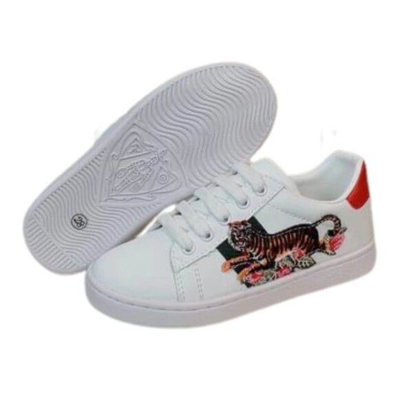 Kid's Gucci White Red Tiger Ace Leather Low Top Shoe (Unisex)