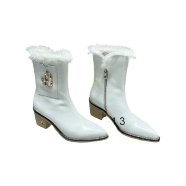 Ladies Jimmy Choo White Leather Fur Ankle Boot