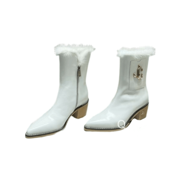 Ladies Jimmy Choo White Leather Fur Ankle Boot