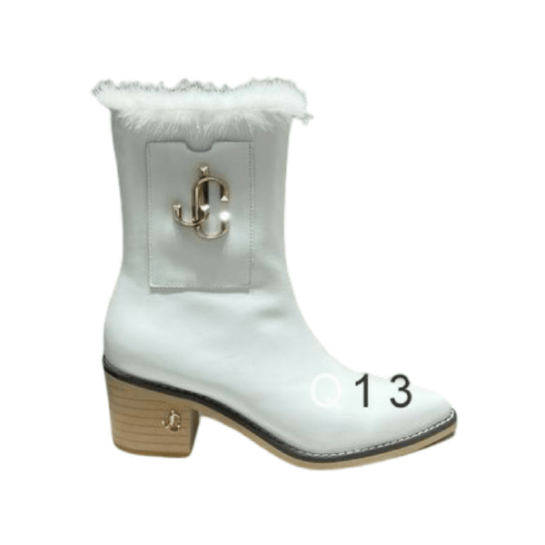 Ladies Jimmy Choo White Leather Fur Ankle Boot