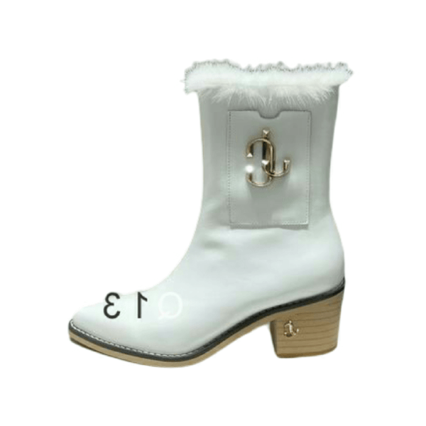 Ladies Jimmy Choo White Leather Fur Ankle Boot