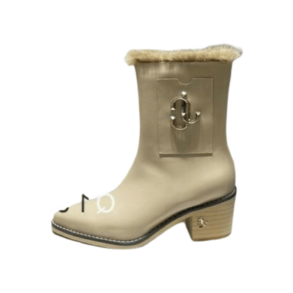 Ladies Jimmy Choo Beige Leather Fur Ankle Boot