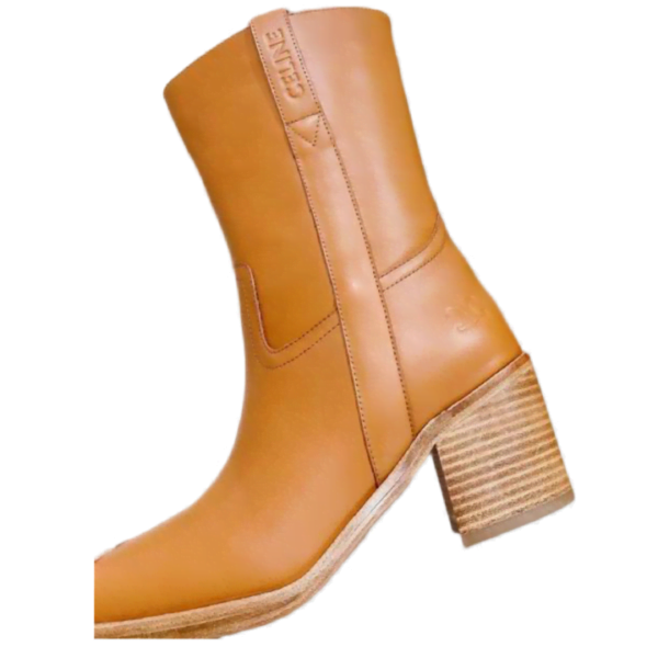 Ladies Celine Golden Brown Leather Mid-Heel Boot