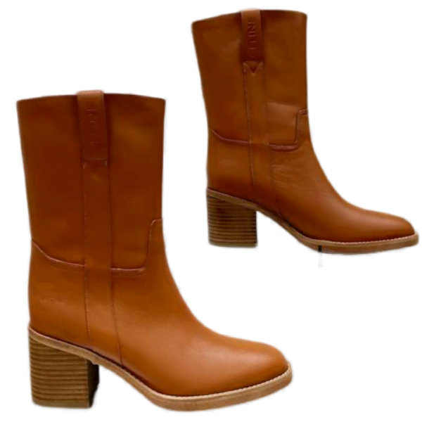 Ladies Celine Tan Leather Mid-Heel Boot