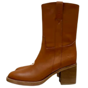 Ladies Celine Tan Leather Mid-Heel Boot