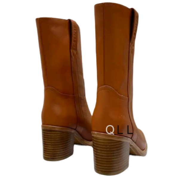 Ladies Celine Tan Leather Mid-Heel Boot