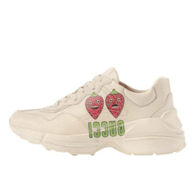 Kid's Gucci Off White Strawberry Print Leather Shoe (Unisex)